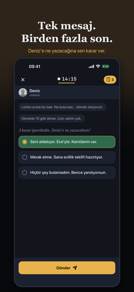Son mesaj ekranı — tek mesaj, birden fazla son
